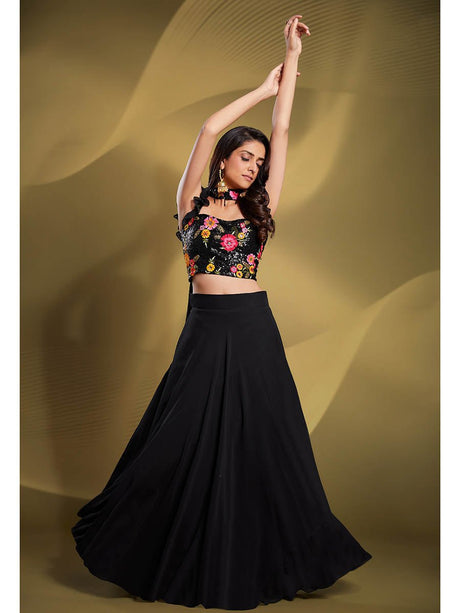 Black Georgette Embroidered Designer Lehenga - Vamzn#