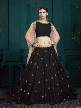 Black Georgette Embroidered Lehenga - Vamzn#