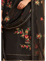 Black Georgette Embroidered Pant Style Suit - Vamzn#