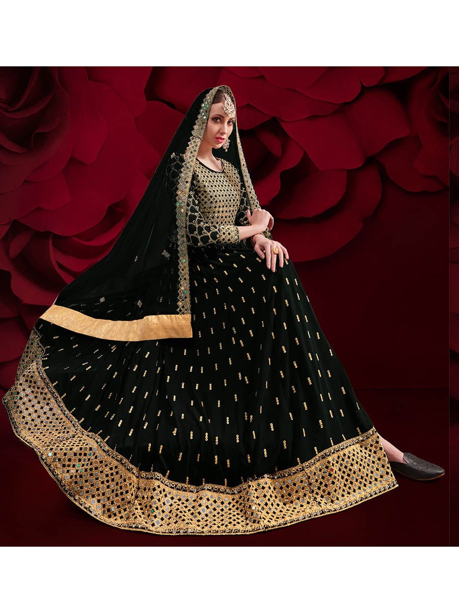 Black Heavy Embroidered Pant Style Anarkali Suit - Vamzn#