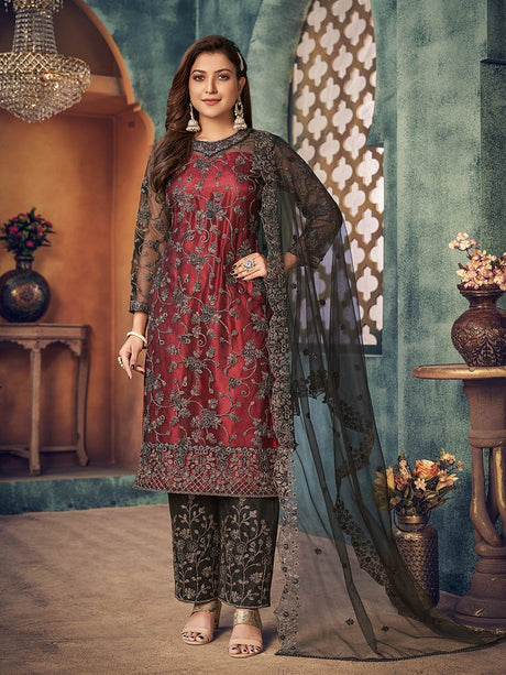 Black Heavy Embroidered Pant Style Suit - Vamzn#