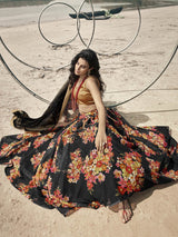 Black Organza Printed Lehenga - Vamzn#