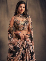 Black Organza Silk Embroidered Lehenga - Vamzn#