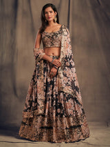 Black Organza Silk Embroidered Lehenga - Vamzn#