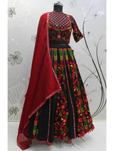 Black Viscose Rayon and Cotton Embroidered with Print Designer Lehenga - Vamzn#