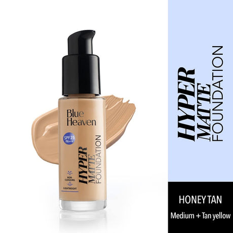 Blue Heaven Hyper Matte Foundation for Face Makeup with SPF 25 PA++, Matte Finish, Light Weight Formula, Medium Coverage for All types of Skin, Cream 302 - Honey Tan, 30ml - Vamzn#