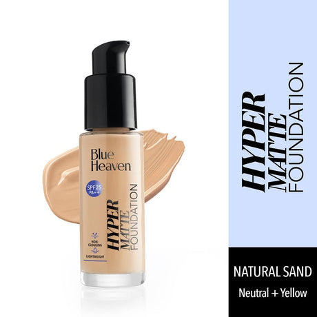 Blue Heaven Hyper Matte Foundation for Face Makeup with SPF 25 PA++, Matte Finish, Light Weight Formula, Medium Coverage for All types of Skin, Cream 302 - Honey Tan, 30ml - Vamzn#