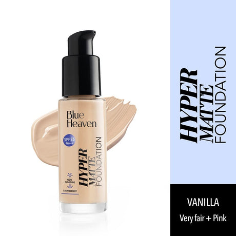 Blue Heaven Hyper Matte Foundation for Face Makeup with SPF 25 PA++, Matte Finish, Light Weight Formula, Medium Coverage for All types of Skin, Cream 302 - Honey Tan, 30ml - Vamzn#