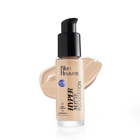 Blue Heaven Hyper Matte Foundation for Face Makeup with SPF 25 PA++, Matte Finish, Light Weight Formula, Medium Coverage for All types of Skin, Cream 302 - Honey Tan, 30ml - Vamzn#
