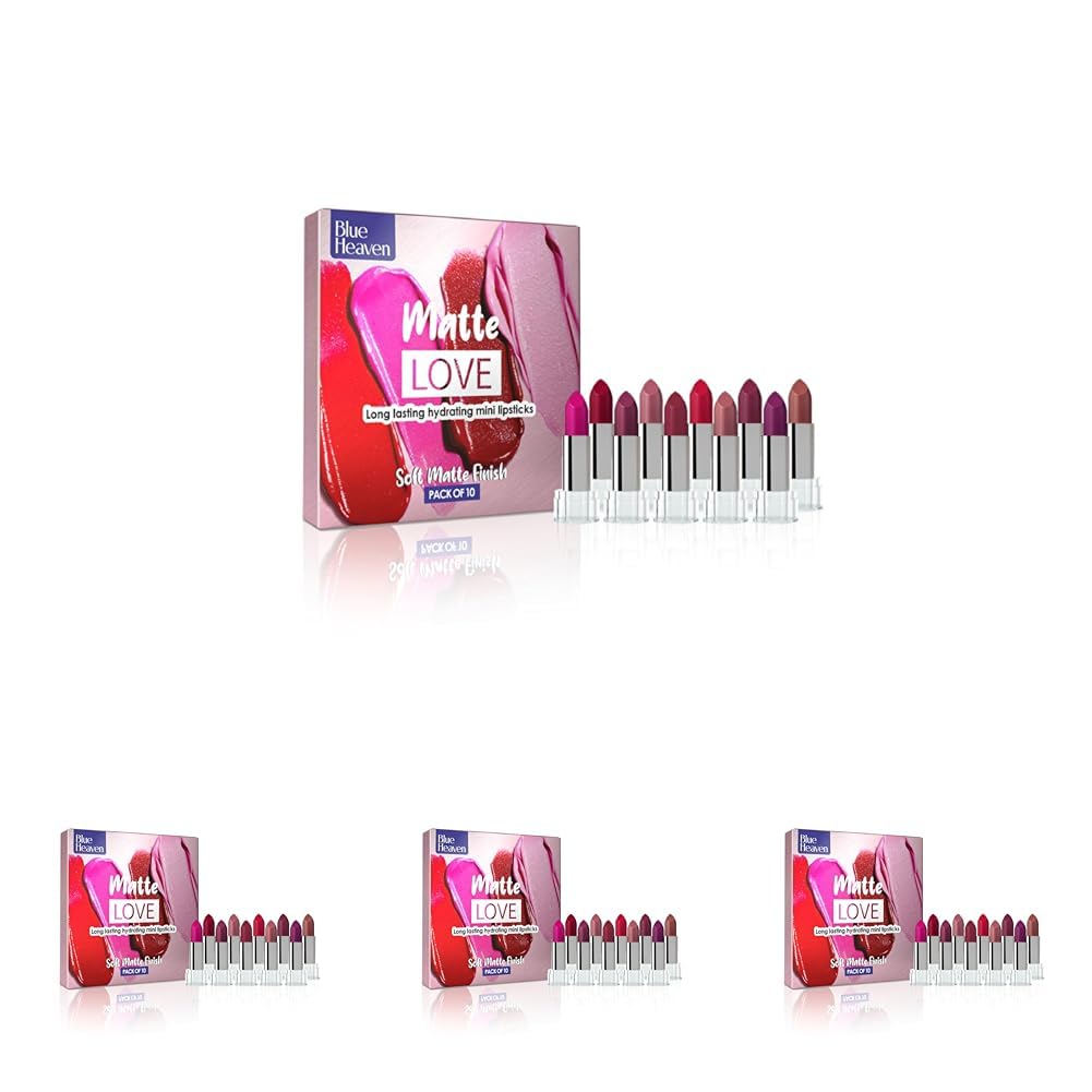 Blue Heaven Matte Love Mini Lipsticks pack of 10 | Long Lasting, Hydrating & Moisturizing Mini Roll on Lipsticks for Women | Soft - Matte Finish | 13g - Vamzn#
