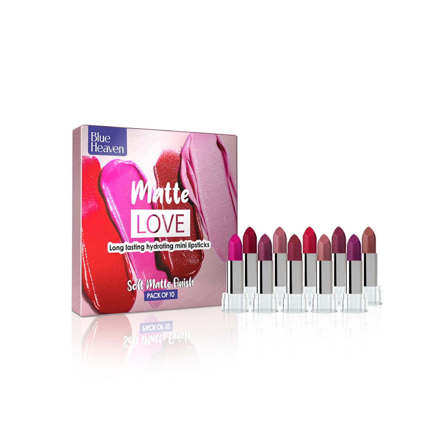 Blue Heaven Matte Love Mini Lipsticks pack of 10 | Long Lasting, Hydrating & Moisturizing Mini Roll on Lipsticks for Women | Soft - Matte Finish | 13g - Vamzn#