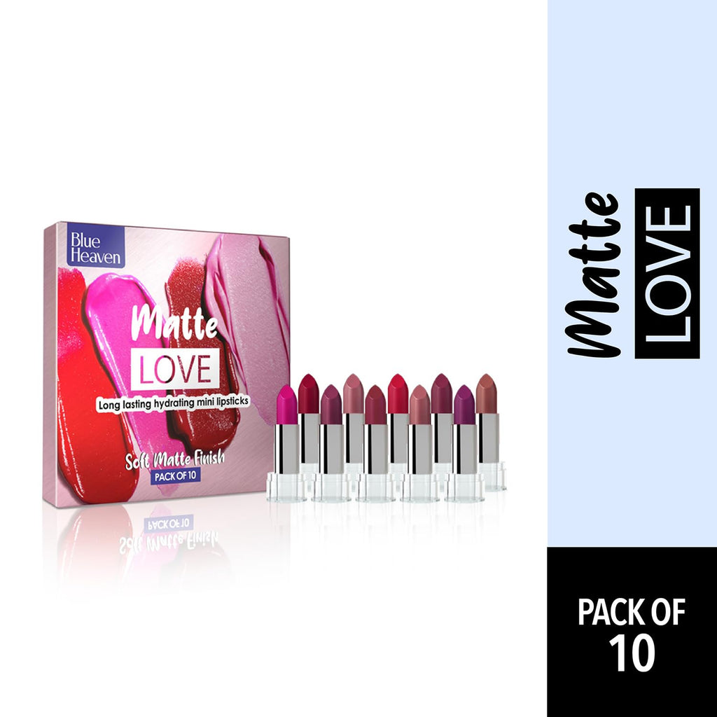 Blue Heaven Matte Love Mini Lipsticks pack of 10 | Long Lasting, Hydrating & Moisturizing Mini Roll on Lipsticks for Women | Soft - Matte Finish | 13g - Vamzn#