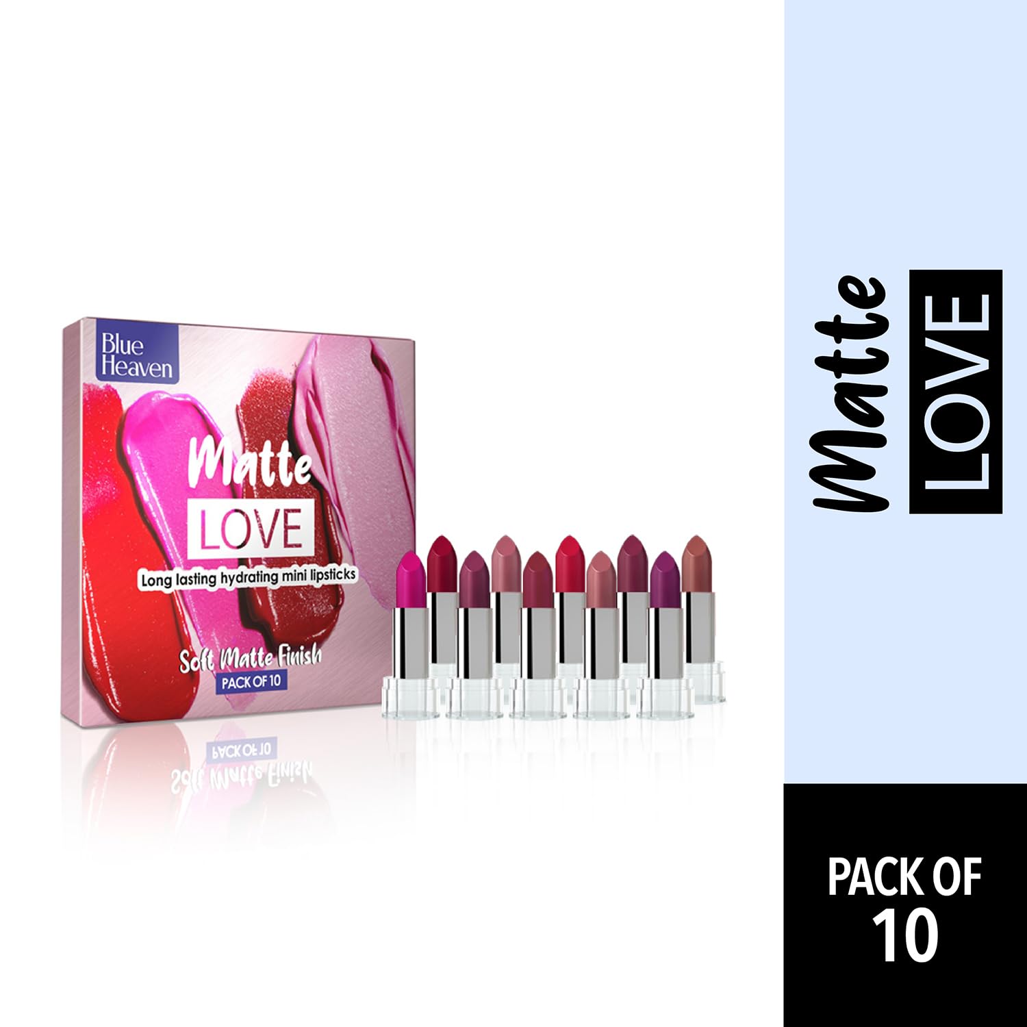 Blue Heaven Matte Love Mini Lipsticks pack of 10 | Long Lasting, Hydrating & Moisturizing Mini Roll on Lipsticks for Women | Soft - Matte Finish | 13g - Vamzn#