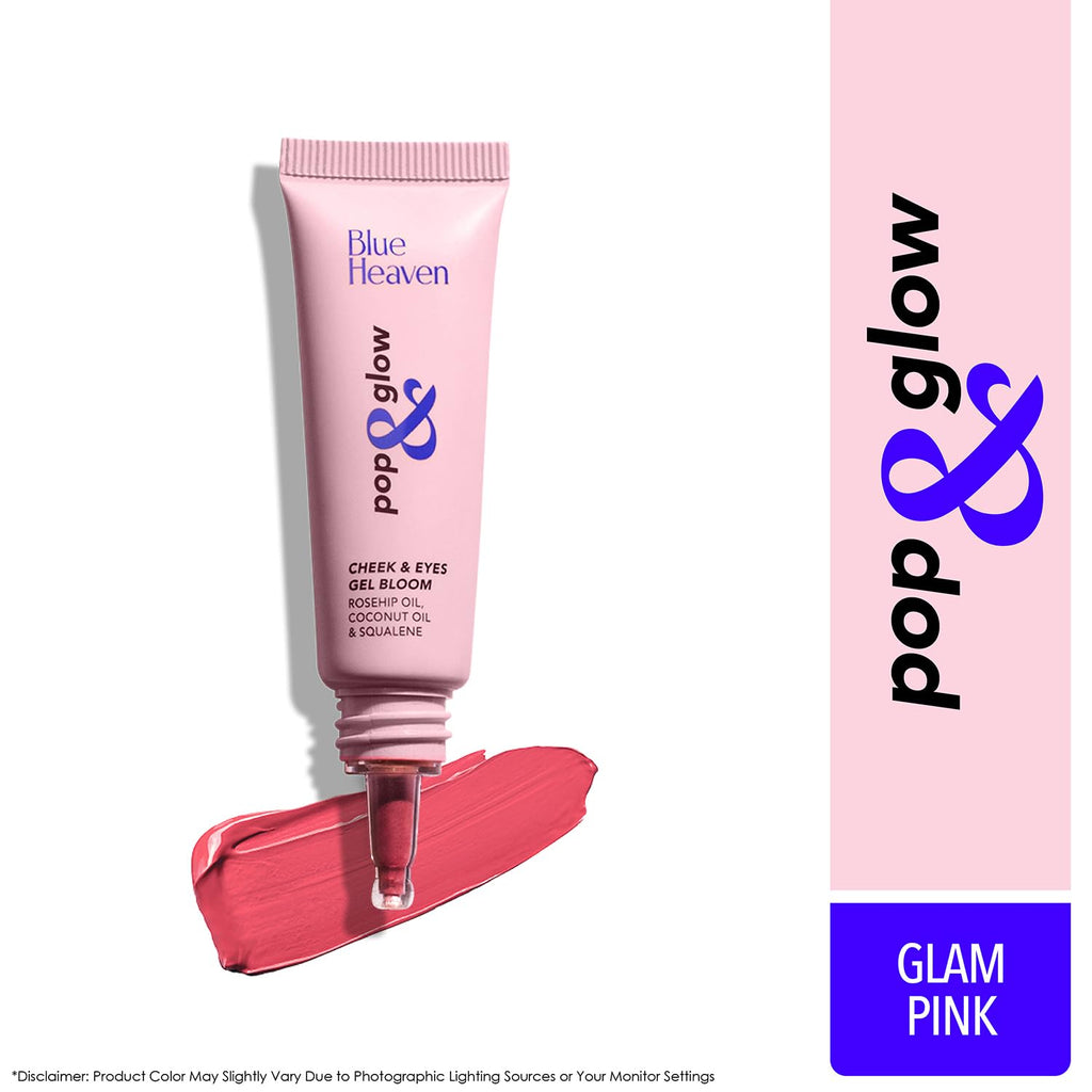 Blue Heaven Pop & Glow Eye & Cheek tint blusher for face makeup, Blush enriched with Rosehip and Coconut oil - Glam Pink, 12ml - Vamzn#