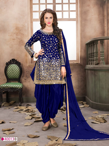 Blue Tafeta Silk Patiyala Suit - Vamzn#