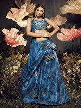 Blue Velvet Embroidered Designer Lehenga - Vamzn#