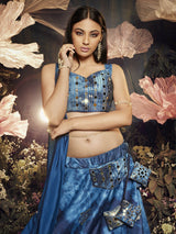 Blue Velvet Embroidered Designer Lehenga - Vamzn#