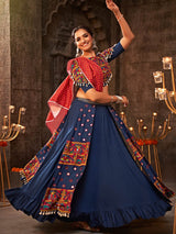 Blue Viscose Rayon Embroidered Designer Navratri Special Lehenga - Vamzn#