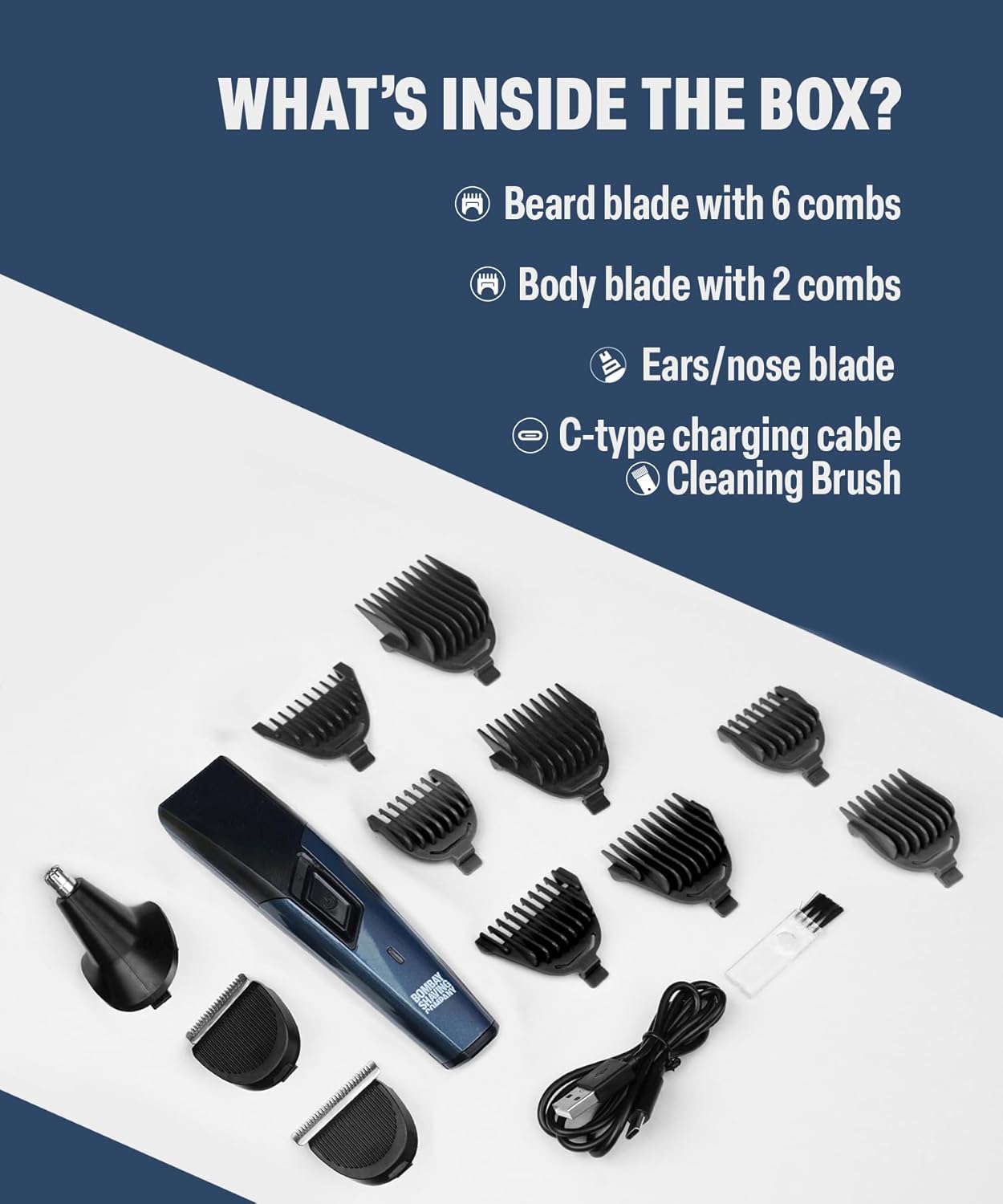 Bombay Shaving Company 11 in 1 Trimmer Men | All in One Full Body Trimmer for Men | 90 Min Charge time | 90 mins run time | Hair, Ear, Beard, Body, Nose Trimmer for Men | Type C charging | Power Groomer (New Model) - Vamzn#