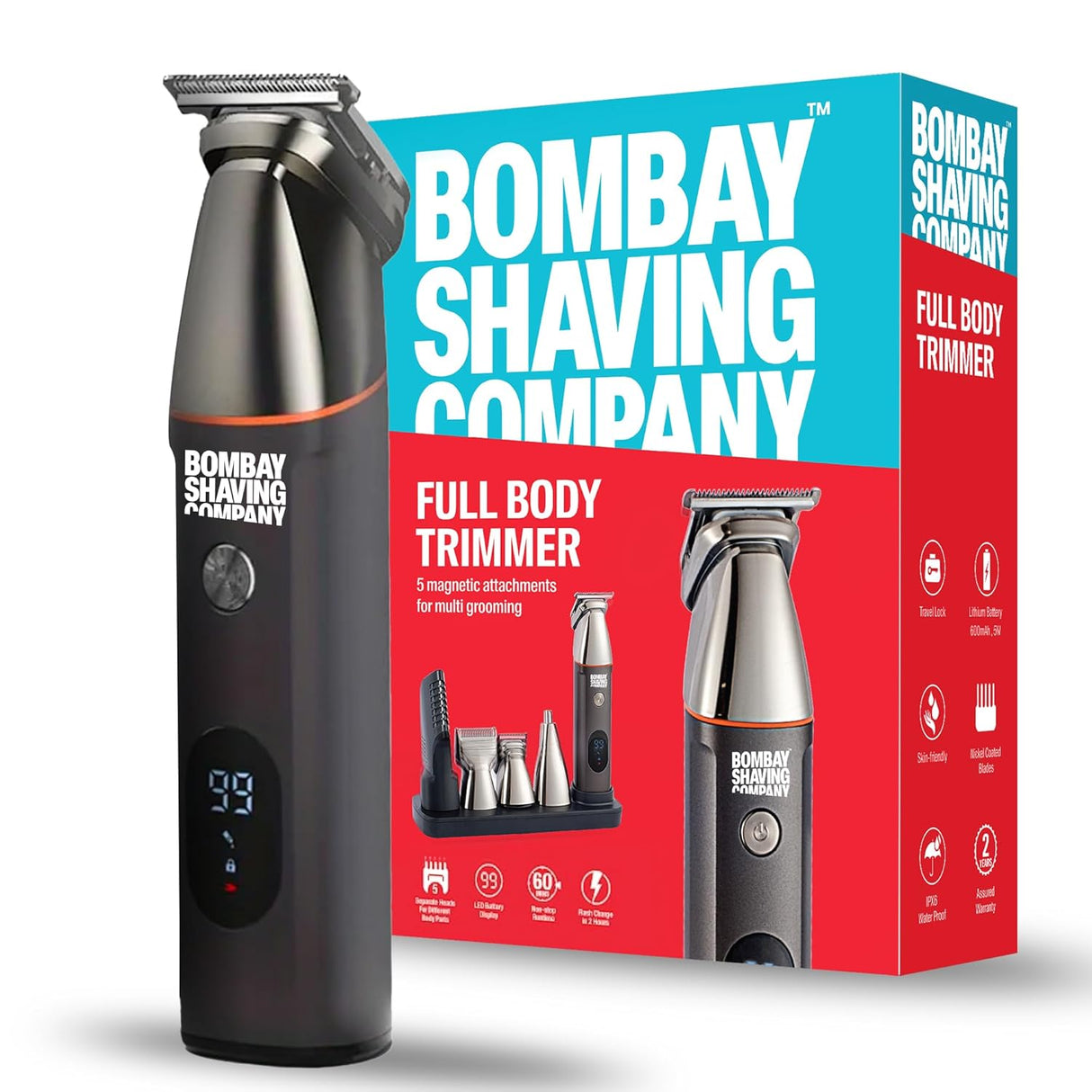 Bombay Shaving Company 9 in1 Multi Grooming Kit | All in One Full Body Trimmer for Men | 120 Min Charge time, 90 Min Runtime, Charging Indicator | IPX6 Water Proof | Nose, Ear, Beard, Body, Prime Day, Hair Trimmer Men - Vamzn#