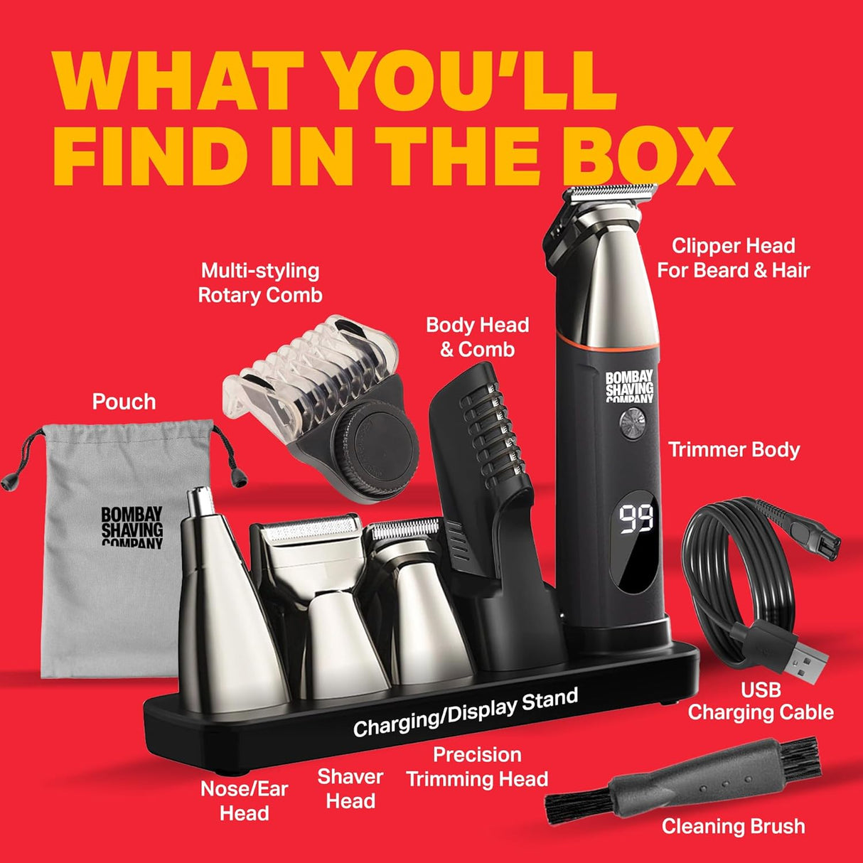 Bombay Shaving Company 9 in1 Multi Grooming Kit | All in One Full Body Trimmer for Men | 120 Min Charge time, 90 Min Runtime, Charging Indicator | IPX6 Water Proof | Nose, Ear, Beard, Body, Prime Day, Hair Trimmer Men - Vamzn#