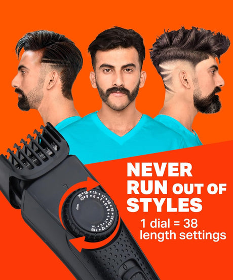 Bombay Shaving Company Beard Trimmer For Men, 2X Fast Charging, USB Type C, 2 Yr Warranty, 120Min runtime, Hair Trimmer, Shaving Machine, Cordless Beard, 38 length Settings(Black), Prime Trimmer - Vamzn#