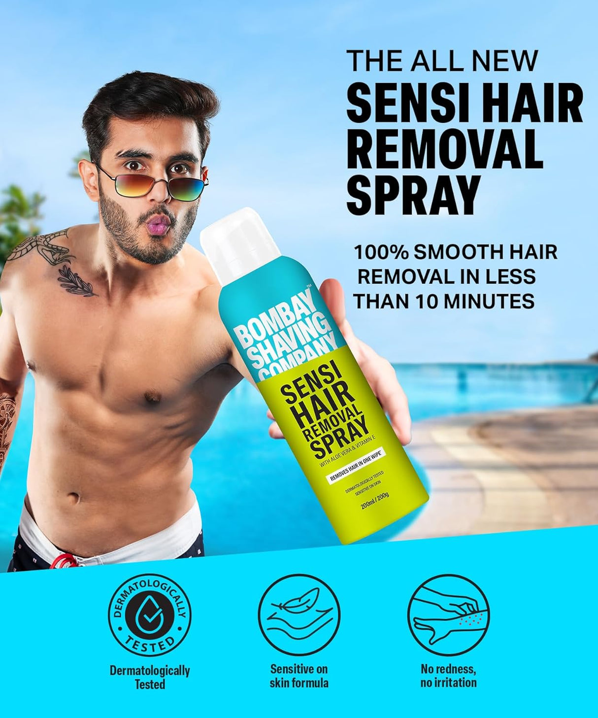 Bombay Shaving Company Sensi Hair Removal Spray - 200g | Pack of 2 | For Chest, Arms, Underarms & Legs | Pleasant Smell |Hair Removal Cream Spray - Vamzn#