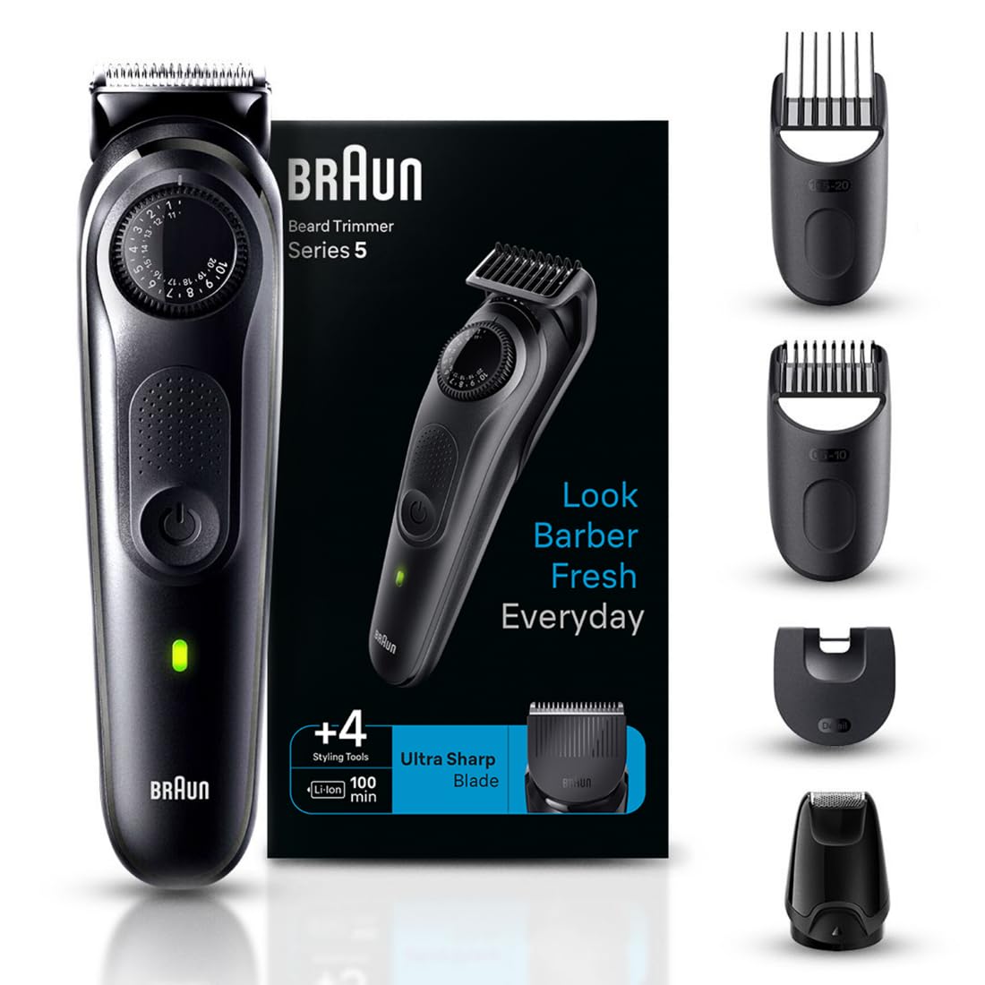 Braun Beard Trimmer for Men, BT5410, From Gillette, Style, Edge, Detail, Lifetime Sharp Blades, 39 Length Settings, 100 - Min Runtime, Waterproof, 5 min Quick Charge, Precision Trimming Comb - Vamzn#
