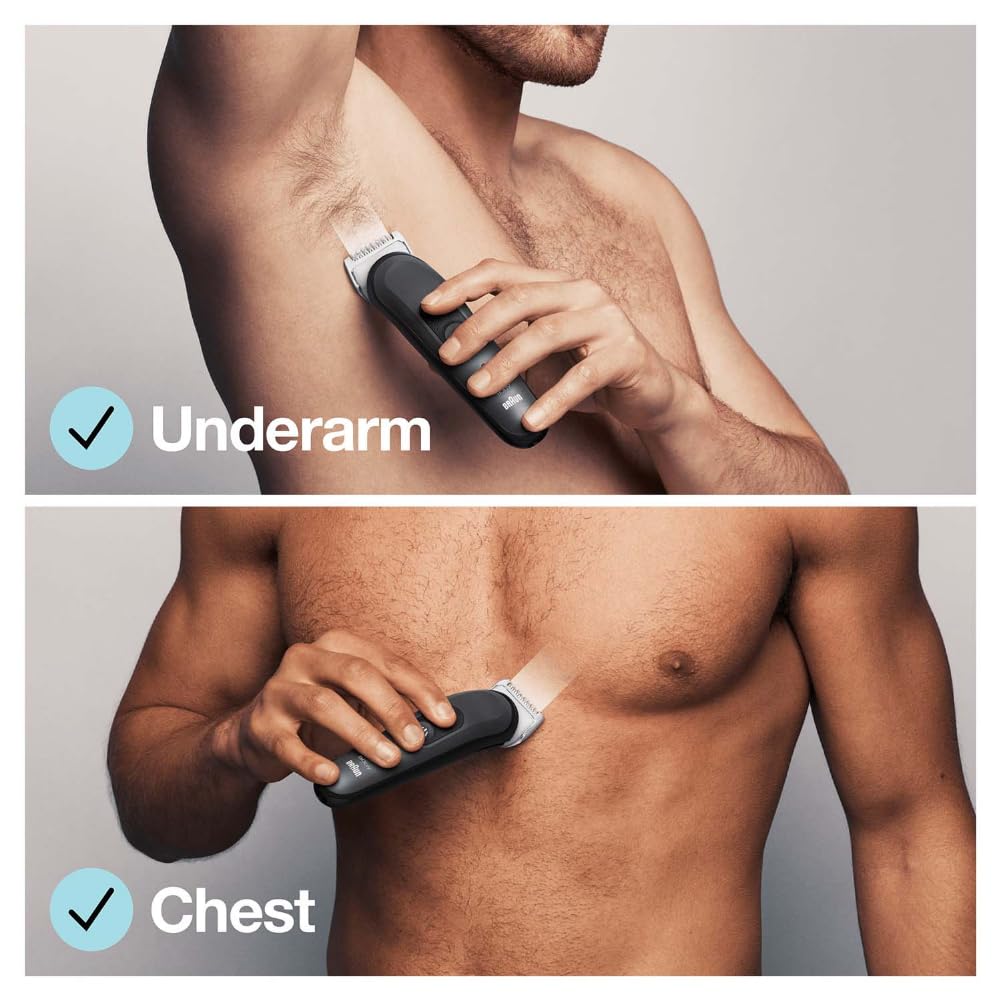 Braun Body Groomer 3 for Men from Gillette, BG3340, Manscaping Tool, SkinShield Technology, Sensitive Comb, Lifetime Sharp Metal Blade, Body Groomer for Men, Gray/Black - Vamzn#
