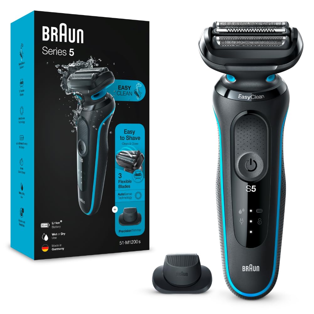 Braun Electric Shaver for Men, Wet & Dry shave, From Gillette, Rechargeable, Sensitive shave, Skin Comfort, Cordless, Advanced German Engineering, 5 - Minute Quick charge Waterproof, Series 5 51 - M1200s - Vamzn#