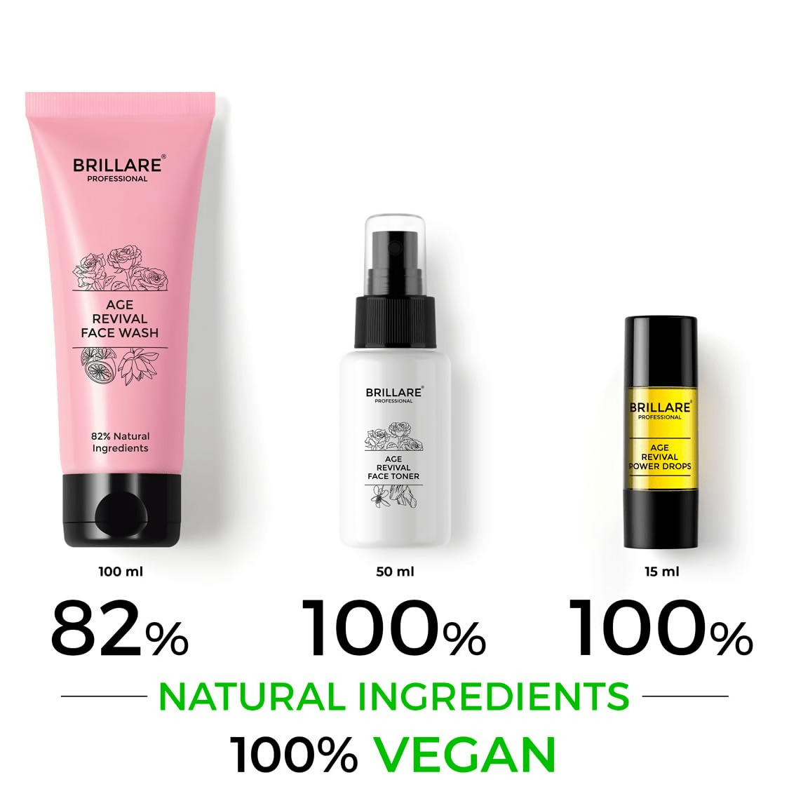 Brillare Age Revival Natural Face Wash Toner and Face Serum Combo - Vamzn#