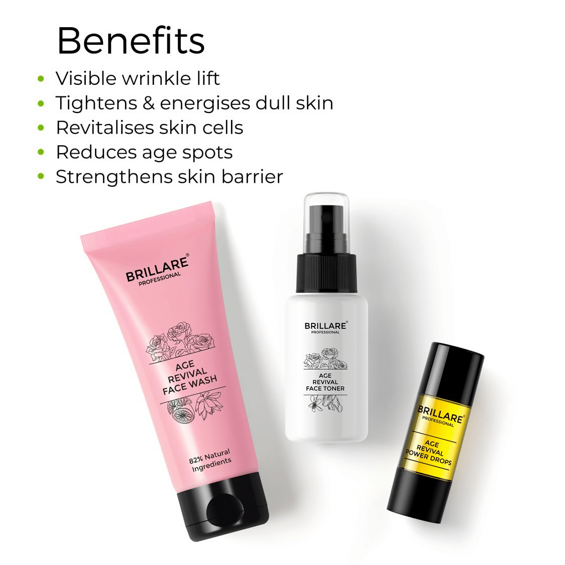 Brillare Age Revival Natural Face Wash Toner and Face Serum Combo - Vamzn#
