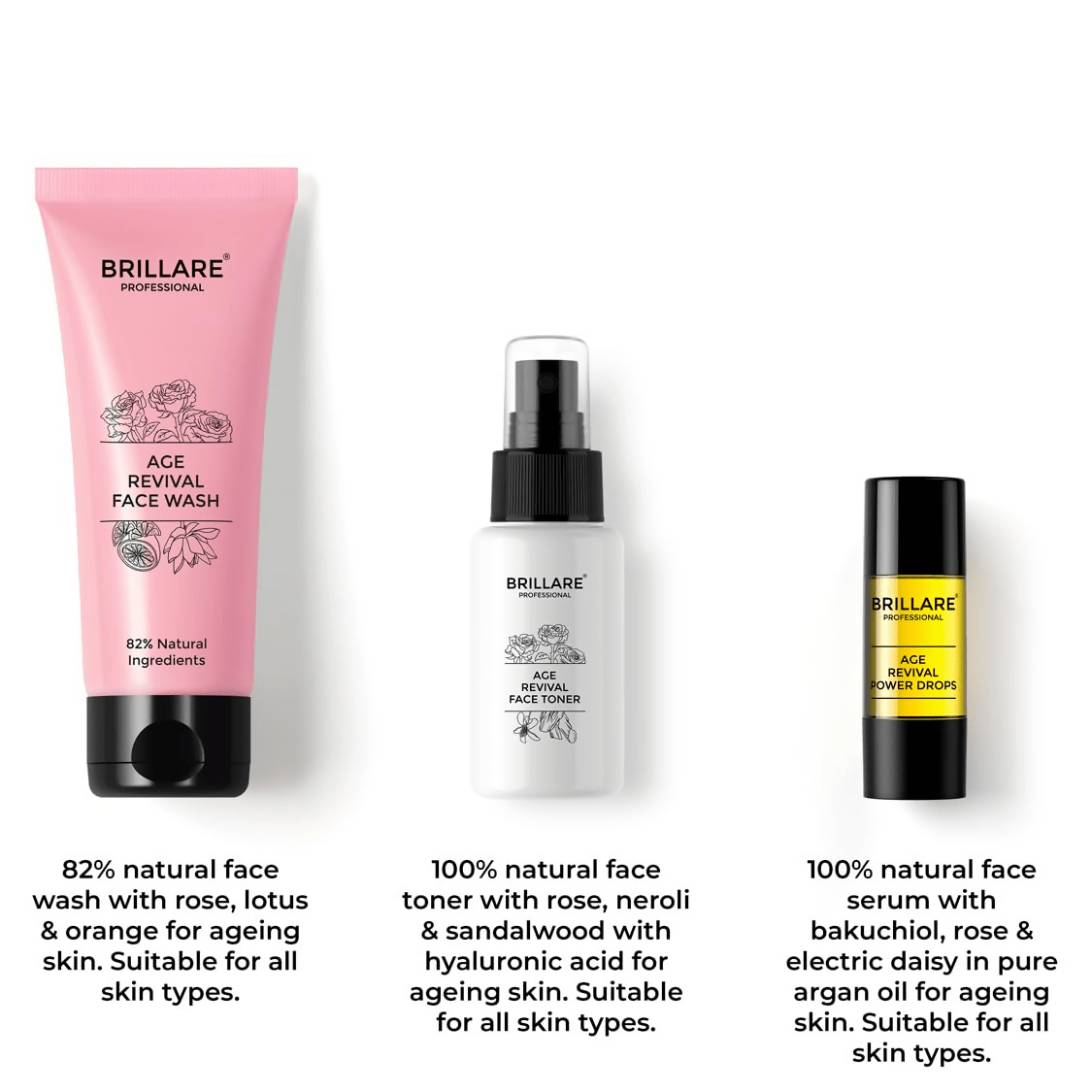 Brillare Age Revival Natural Face Wash Toner and Face Serum Combo - Vamzn#