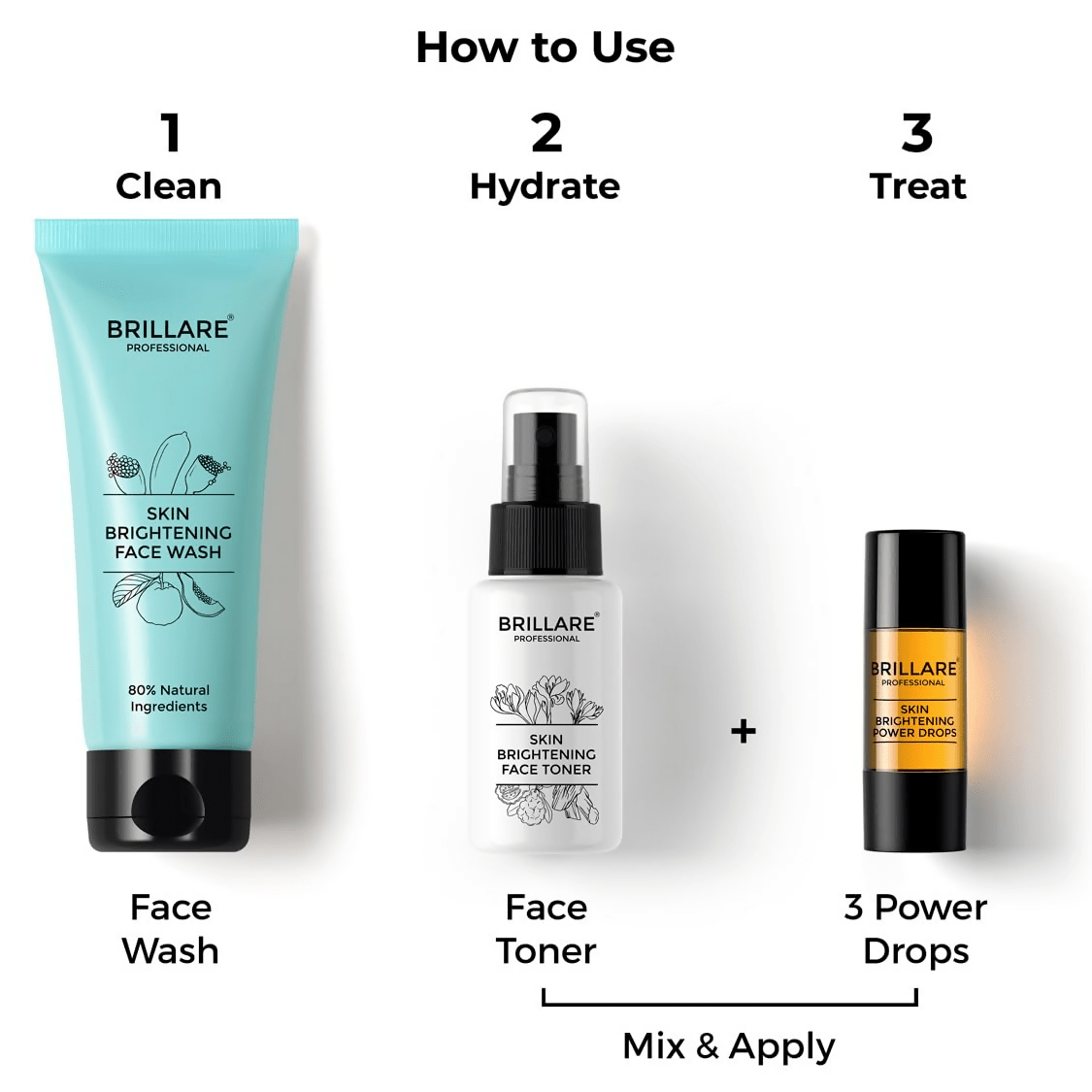 Brillare Skin Brightening Natural Face Wash Toner and Face Serum Combo - Vamzn#