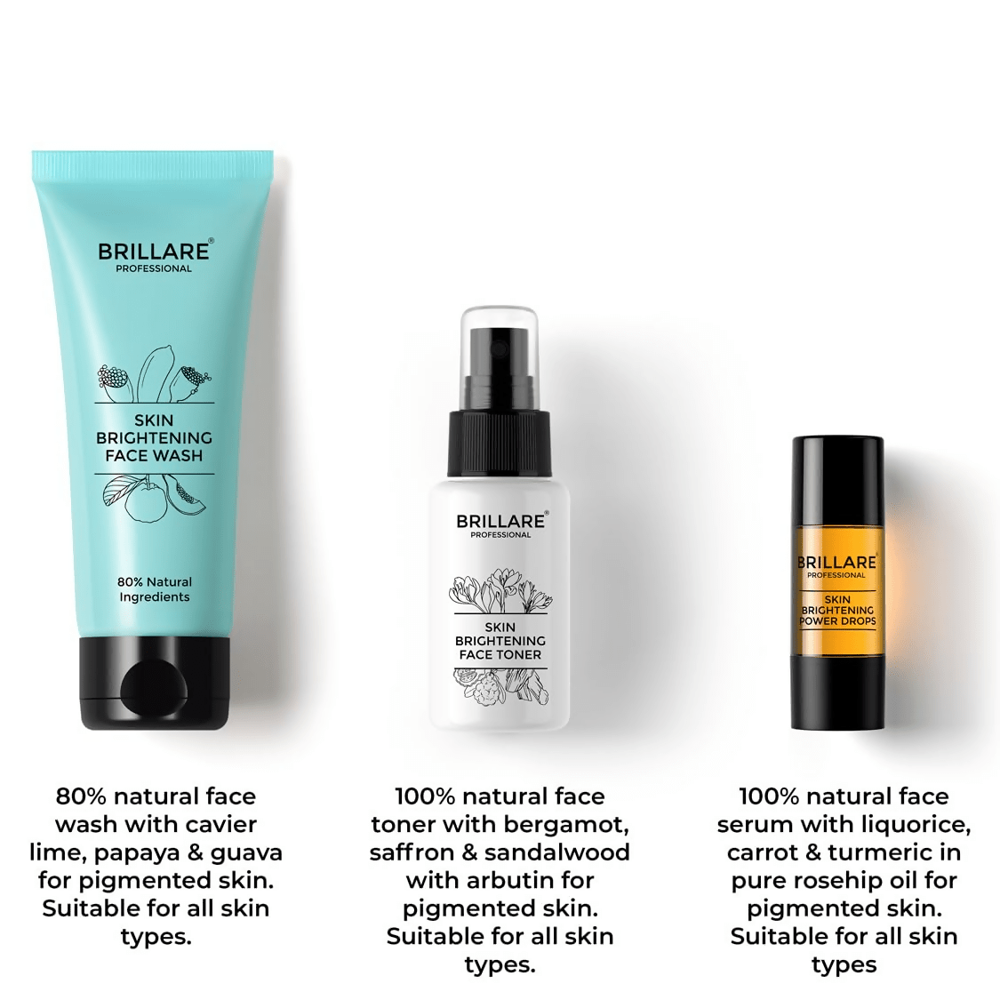 Brillare Skin Brightening Natural Face Wash Toner and Face Serum Combo - Vamzn#