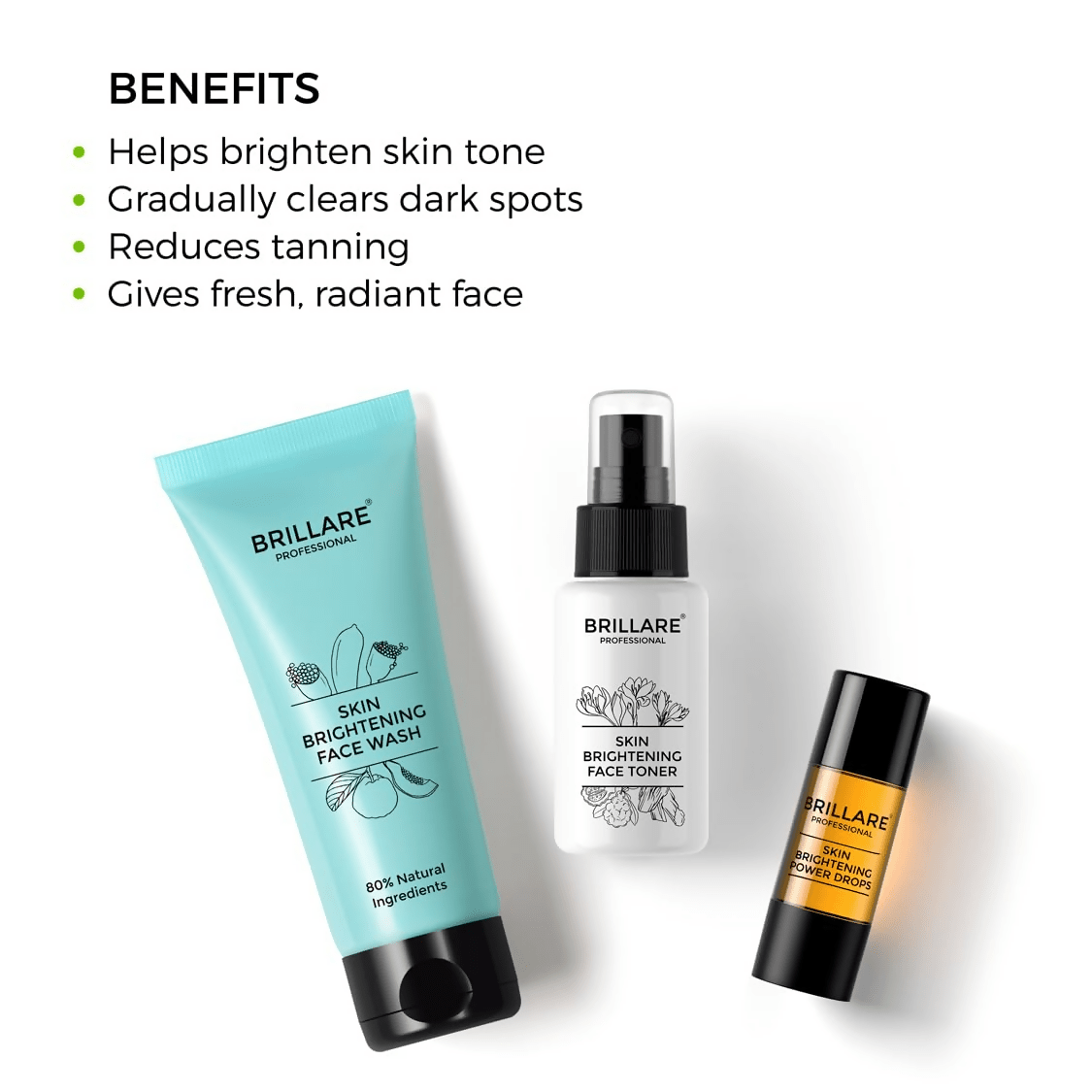 Brillare Skin Brightening Natural Face Wash Toner and Face Serum Combo - Vamzn#