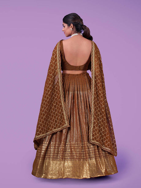 Brown Georgette Embroidered Designer Lehenga - Vamzn#