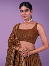 Brown Georgette Embroidered Designer Lehenga - Vamzn#