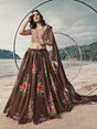 Brown Organza Printed & Embroidered Lehenga - Vamzn#