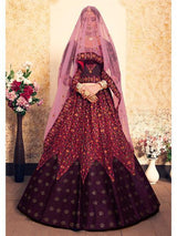 Brown Satin Embroidered Lehenga - Vamzn#