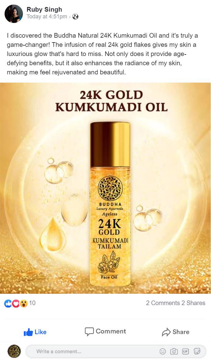 Buddha Natural 24k Gold Kumkumadi Oil - Vamzn#