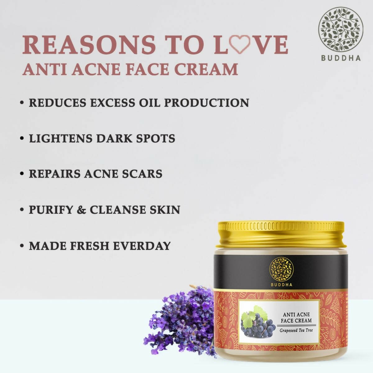 Buddha Natural Anti Acne Face Cream - For Acnes, Pimples, Scars & Marks - Vamzn#