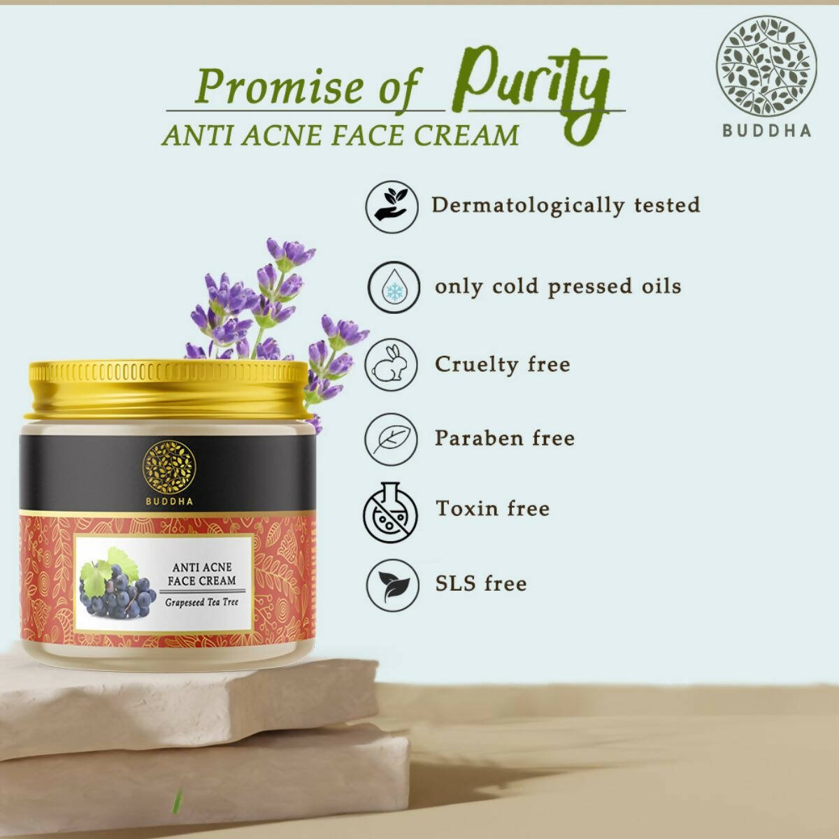 Buddha Natural Anti Acne Face Cream - For Acnes, Pimples, Scars & Marks - Vamzn#