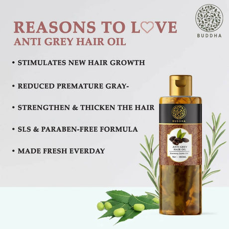 Buddha Natural Anti Grey Hair Oil For Anti Greying and Natural Hair Color - Vamzn#