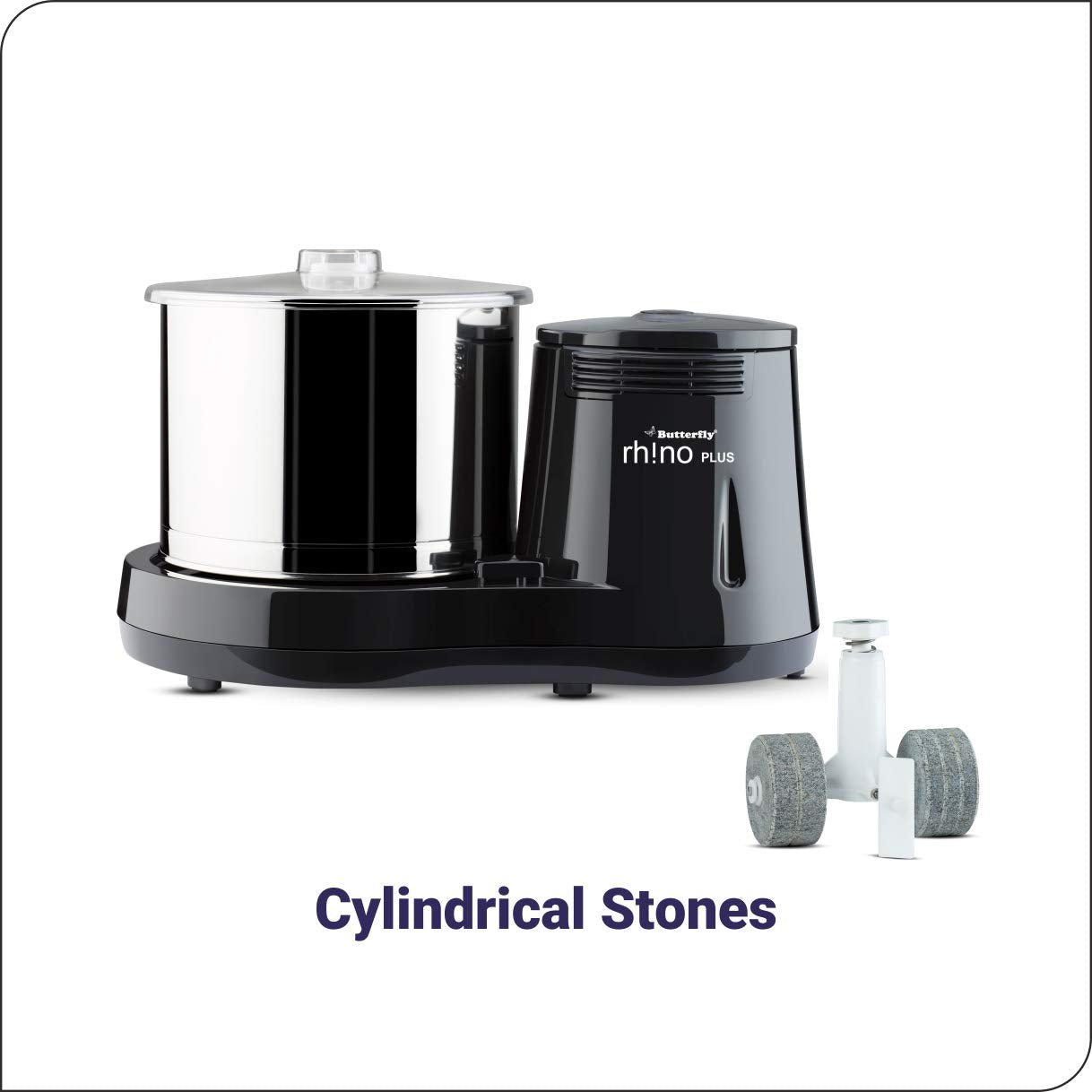 Butterfly Rhino Plus 2 Litres Table - Top Wet Grinder | 150 Watts | Shockproof ABS Body | Coconut Scrapper Attachment | Dough Kneader | Stainless Steel Drum | 2 Years Manufacturer's Warranty | Grey - Vamzn#