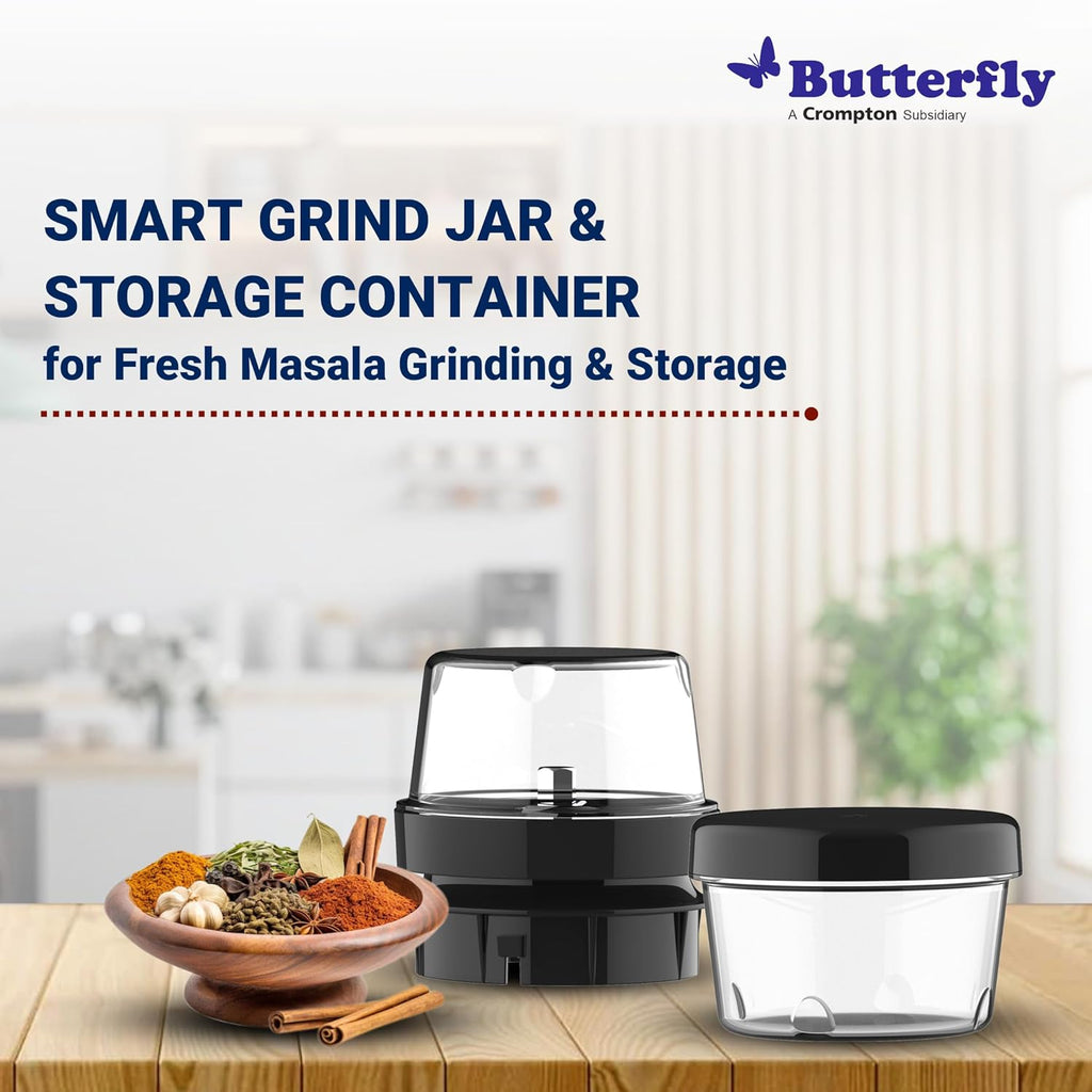 Butterfly Smart 750 Watts Mixer Grinder with 4 Jars | 3 Stainless Steel Multipurpose Jars & 1 Juicer Jar | ABS Body | Heavy Duty Motor | 2 Years Manufacturer's Warranty | Grey - Vamzn#