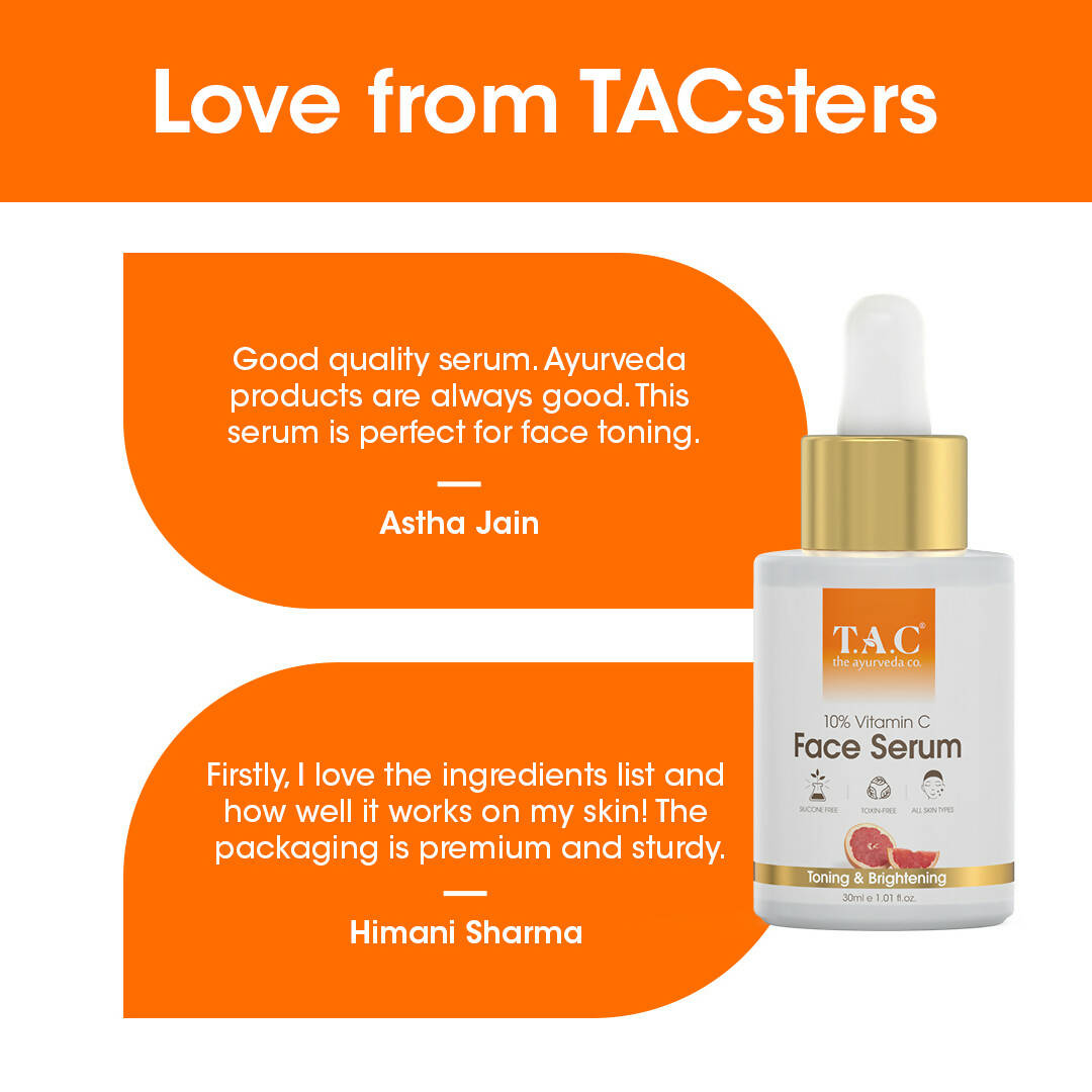 TAC - The Ayurveda Co. 10% Vitamin C Face Serum for Toning, Brightening & Glowing Skin For Women & Men