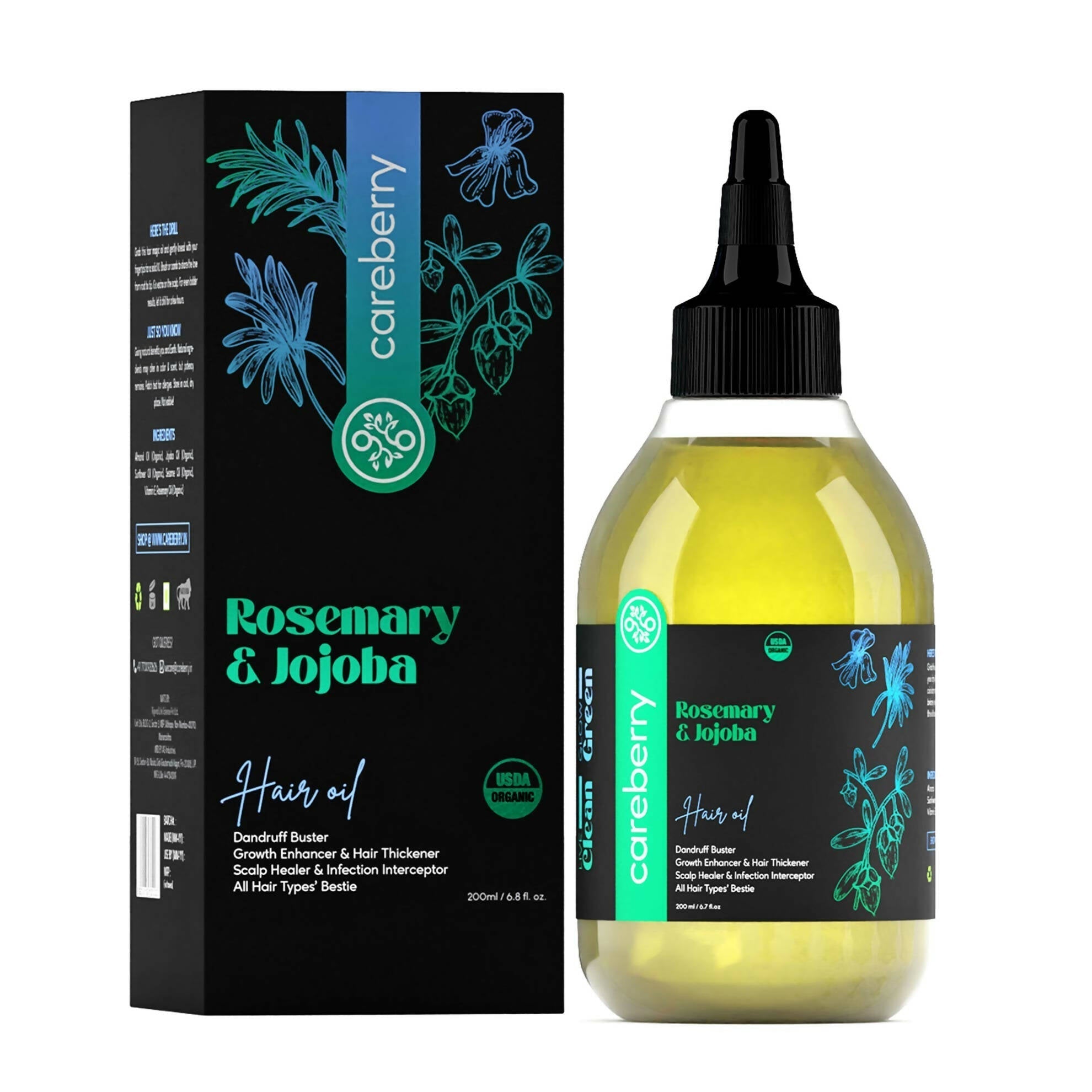 Careberry 100% Organic Rosemary & Jojoba Anti Dandruff Hair Oil - Vamzn#