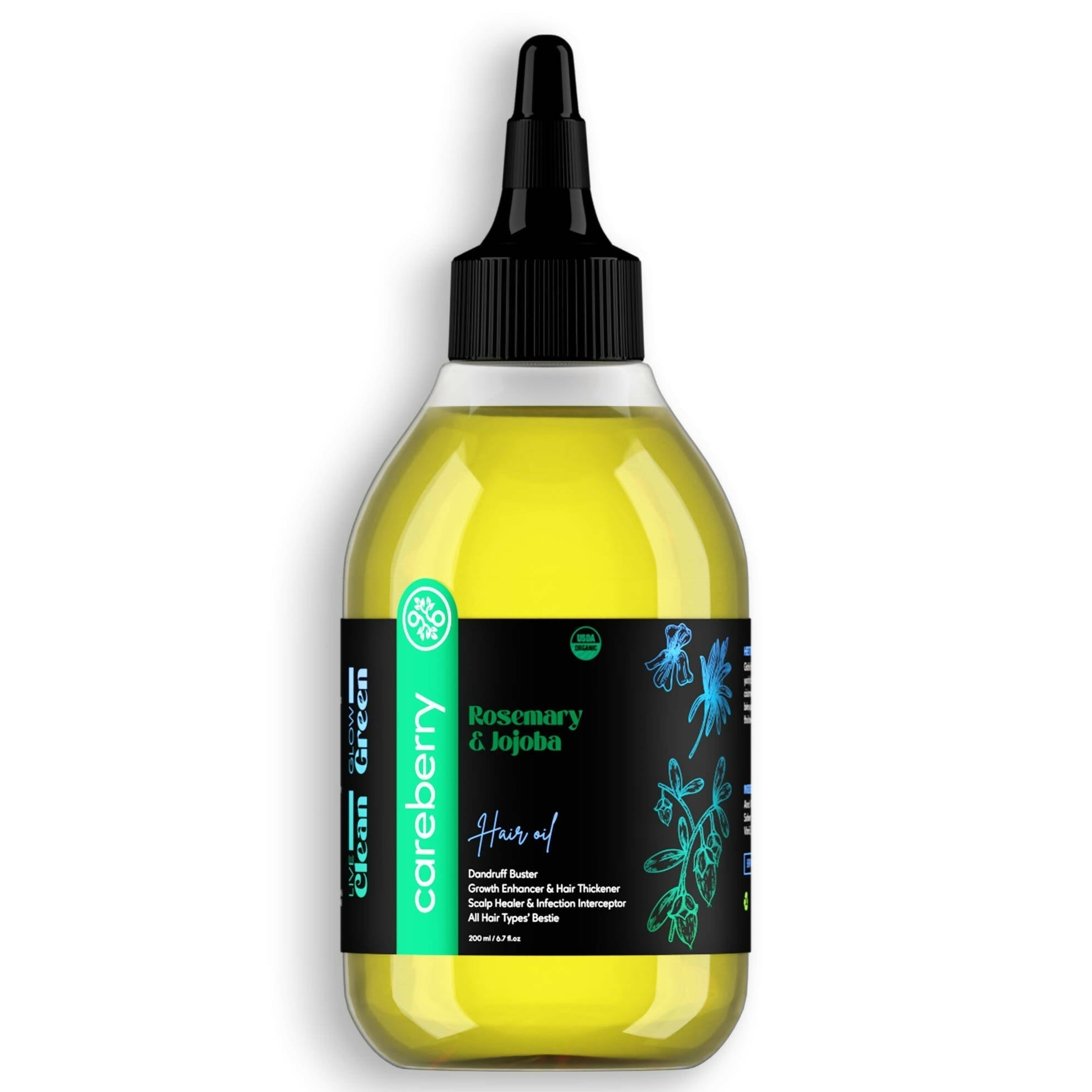 Careberry 100% Organic Rosemary & Jojoba Anti Dandruff Hair Oil - Vamzn#
