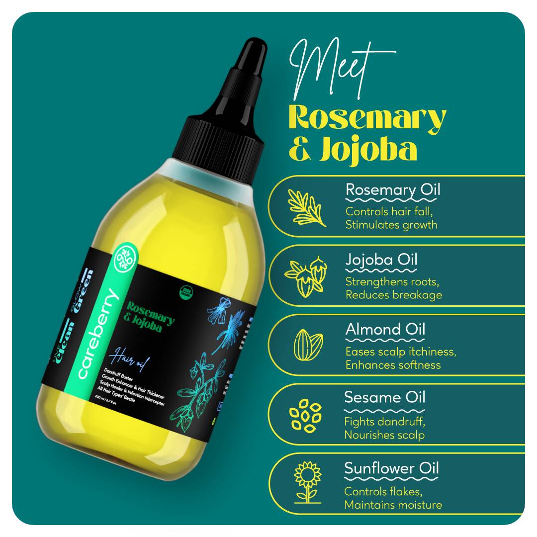 Careberry 100% Organic Rosemary & Jojoba Anti Dandruff Hair Oil - Vamzn#